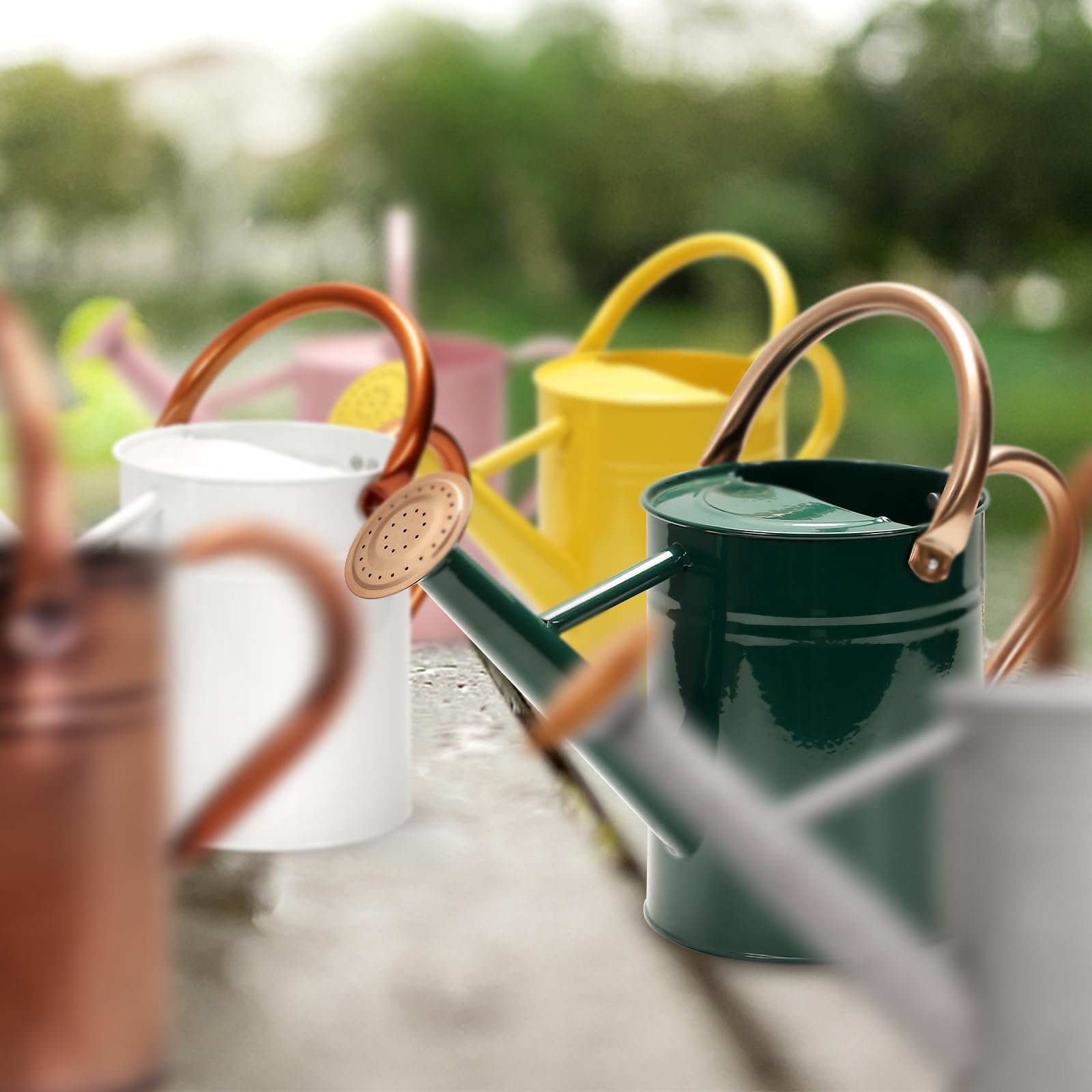 Ausluru durable metal construction stands up to regular watering chores.