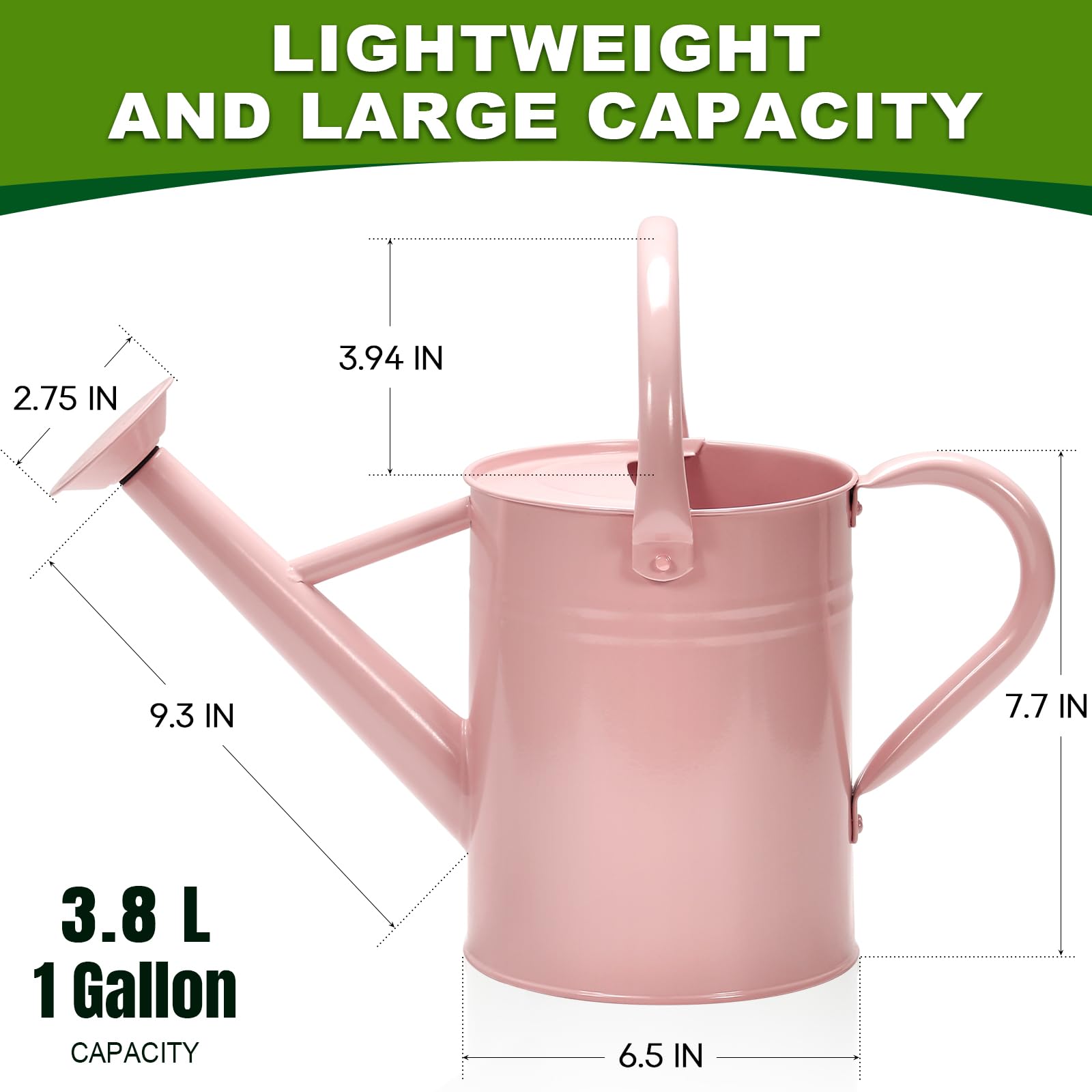 Ausluru pink galvanized watering can with ergonomic handle for comfortable watering.