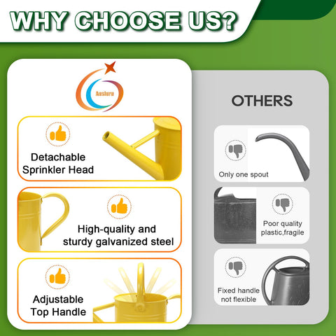 Ausluru yellow ergonomic handle improves comfort during watering.