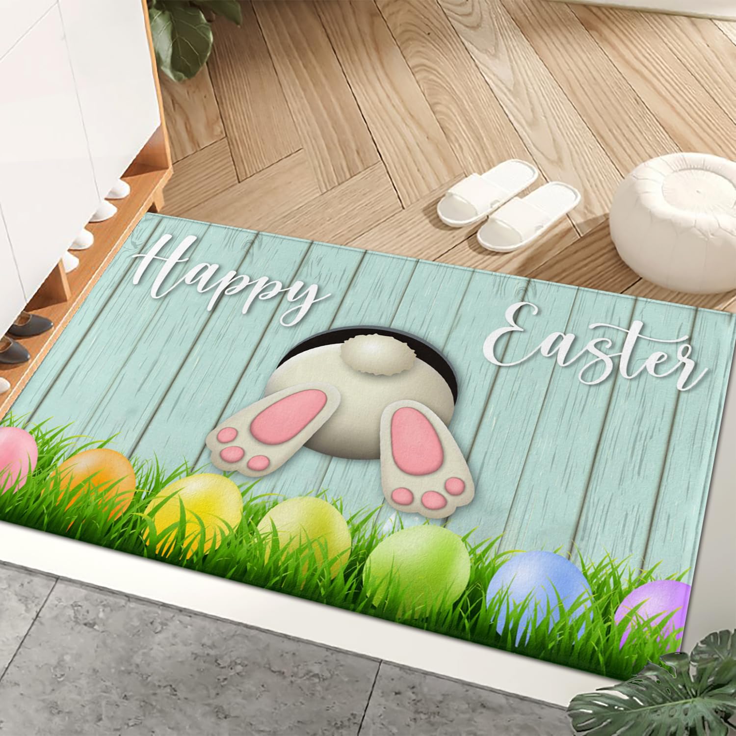 AUSTAB Easter welcome door mat with bunny tail design for seasonal charm and grip (product logo visible).