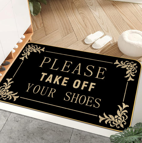 AUSTAB funny welcome mat at the front door, shoes-off message