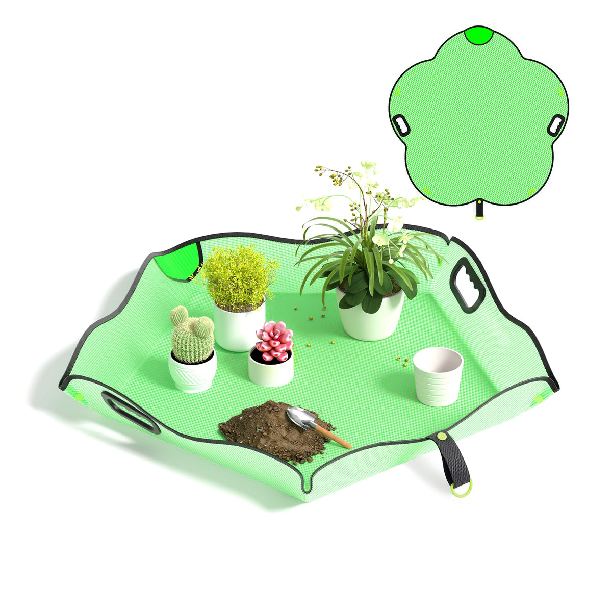 Austion Repotting Mat 29x29 overall setup provides a tidy indoor transplanting space.