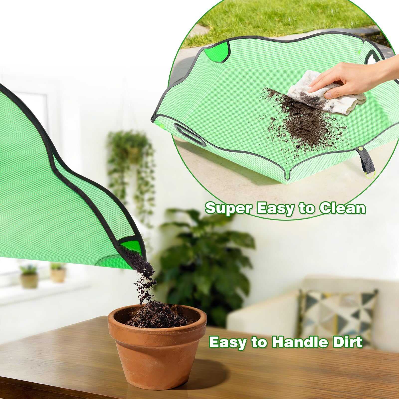 Austion Repotting Mat non-stick surface cleans quickly after potting tasks.