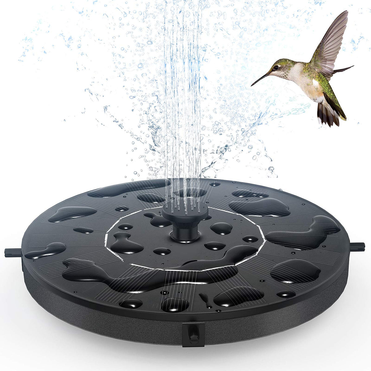 AUTGA solar bird-bath-fountain-1 in sunlight delivering a gentle spray for birds.
