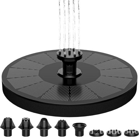 AUTGA solar fountain in a bird bath under sun, attracting birds with lively water arcs.
