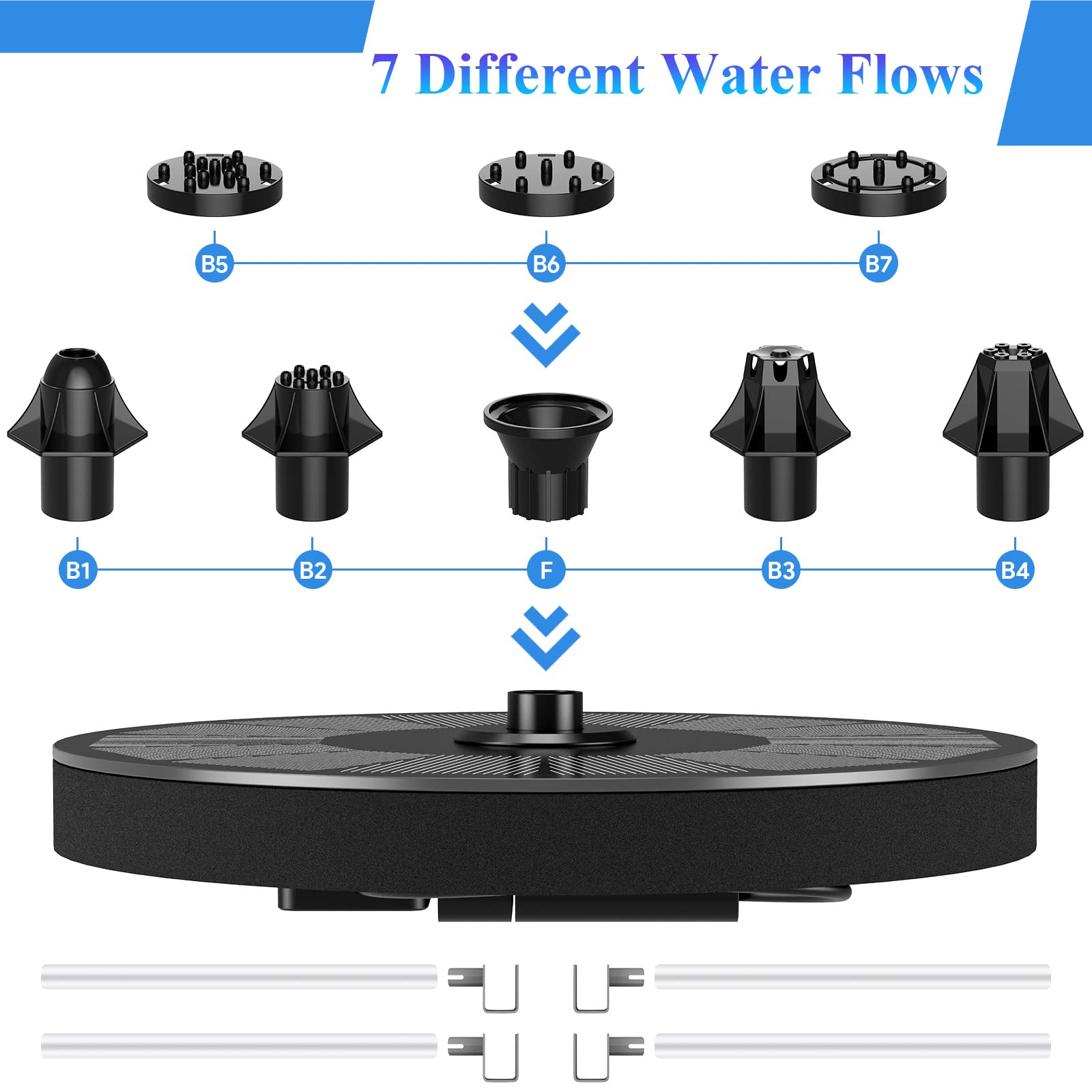 AUTGA solar fountain at pool edge, casting a gentle arc that enhances ambiance.