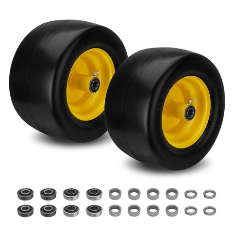 Autobaba 11x6 flat-free tire assembly, front view for stable zero-turn mowing.
