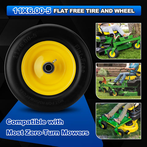 Autobaba 11x6 flat-free tire and wheel left side, durable ride.