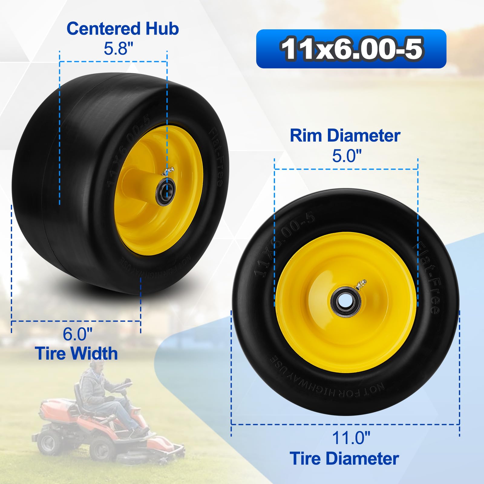 Autobaba 11x6 tire and wheel set, front view, heavy-duty support.