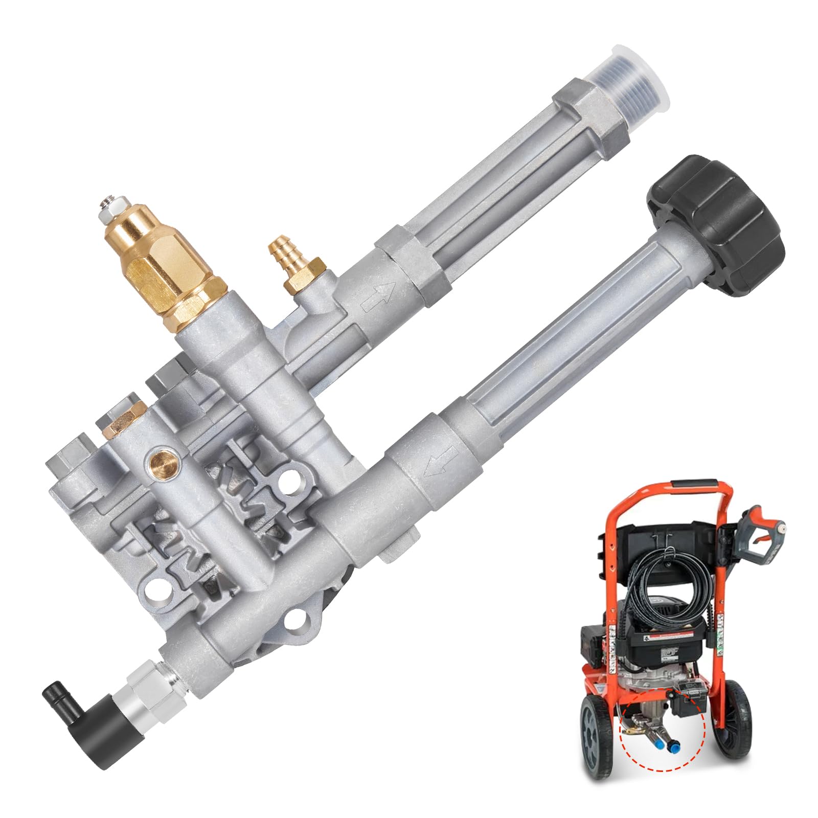 AUTOBABA pump head assembly close-up showing durable aluminum construction