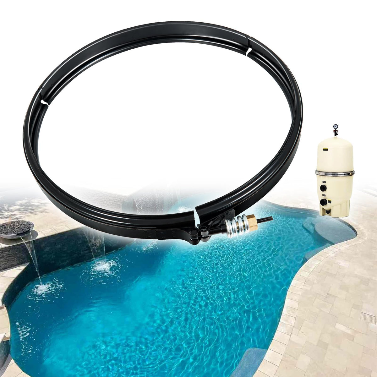 Autobaba tension clamp kit installed on a filter for secure operation