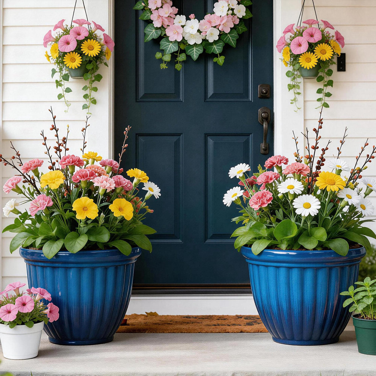 Autodaya gradient blue planter set on porch with 3D textured surface