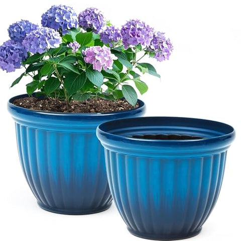 Autodaya large flower pot pair displaying gradient blue finish