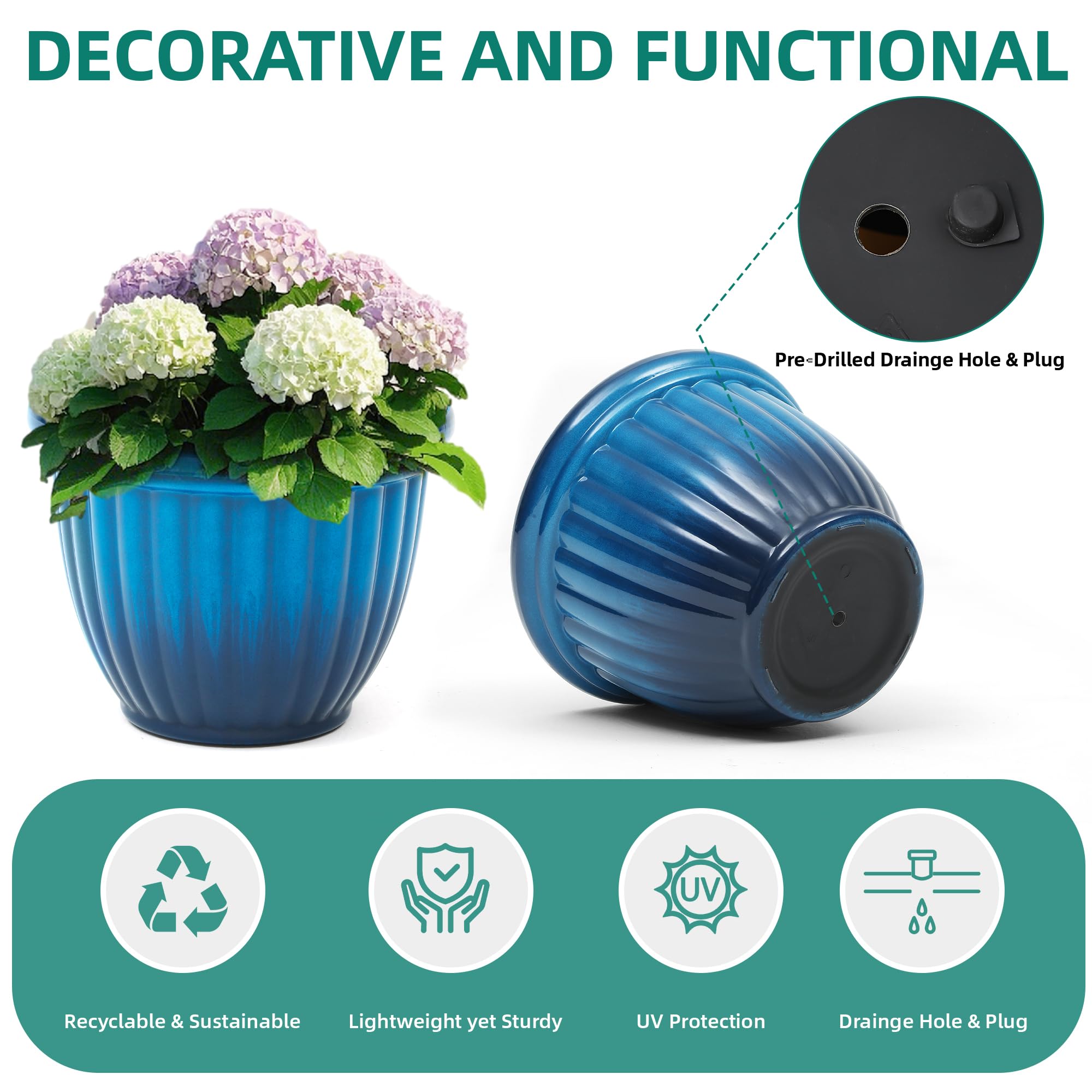 Autodaya planter with drainage holes and removable plugs
