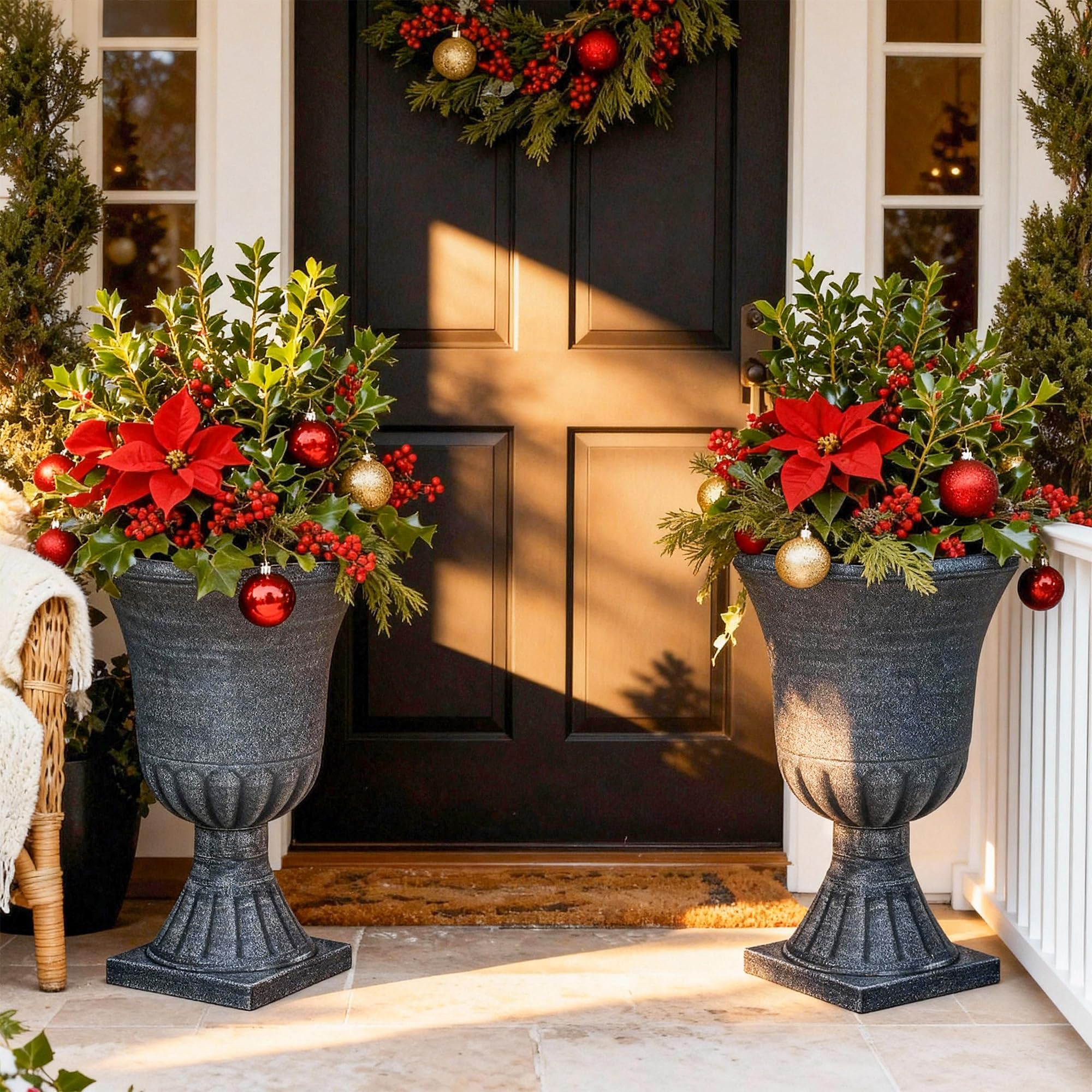 Autodaya 22\" urn planter outdoor-use; weather-resistant design for year-round use.