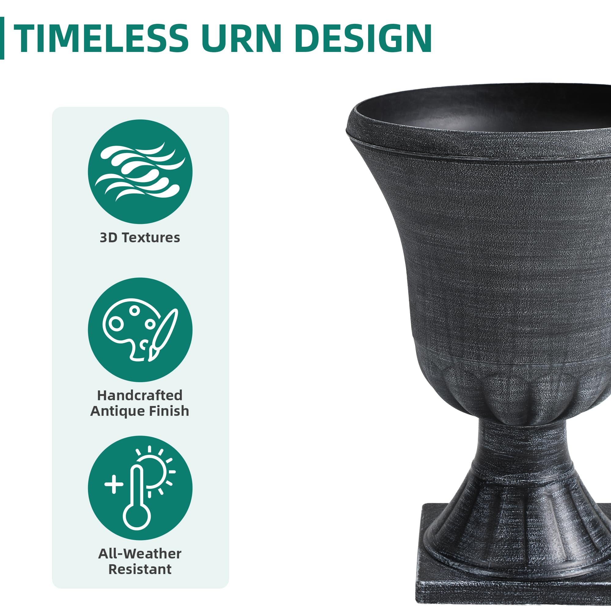 Autodaya 22\" urn planter rear view; cohesive look complements outdoor walls or patios.