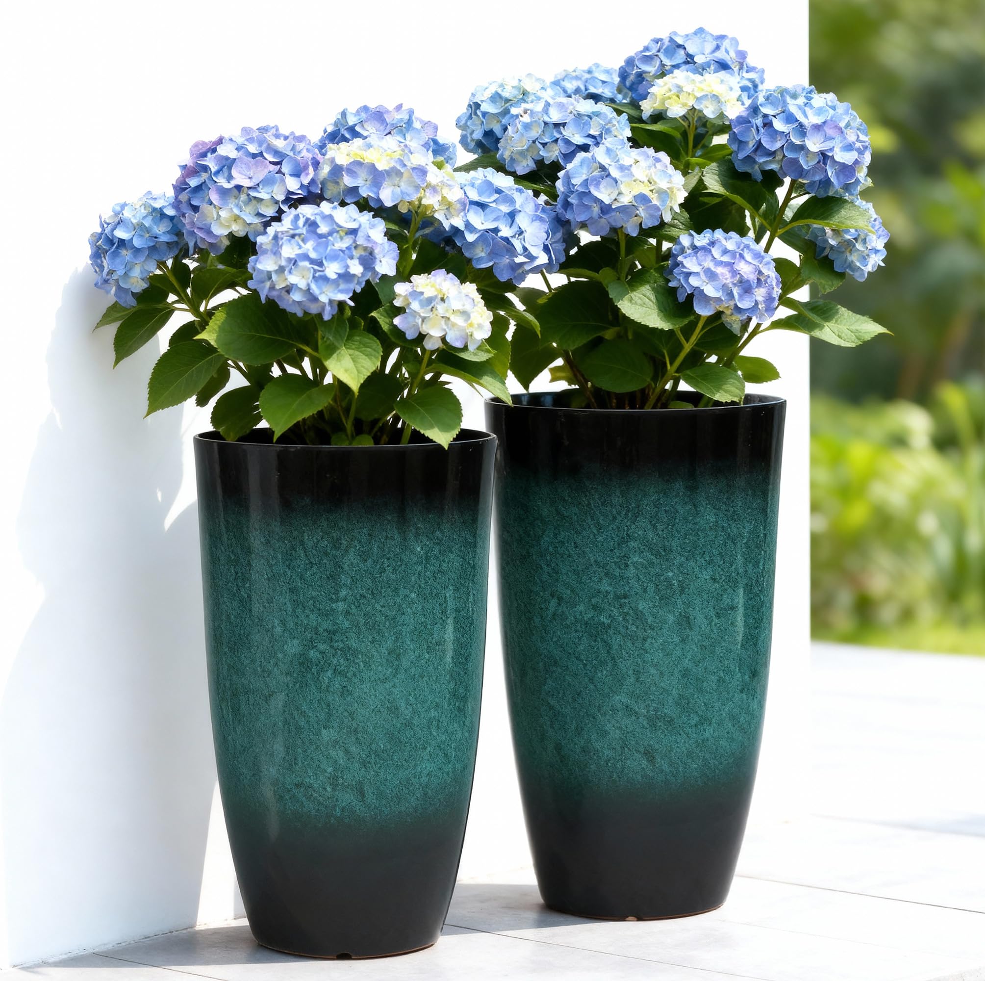 Autodaya 23.8-inch tall planter set 2, front view, ideal for a striking outdoor entrance.