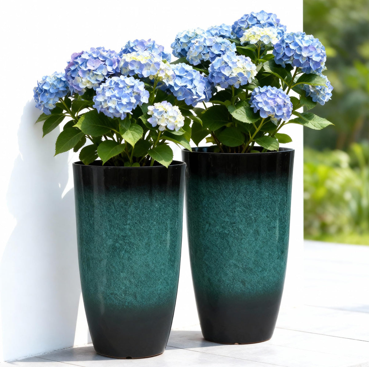 Autodaya 23.8-inch tall planter set 2, front view, ideal for a striking outdoor entrance.