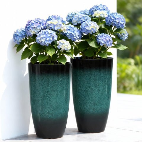 Autodaya 23.8-inch tall planter set 2, front view, ideal for a striking outdoor entrance.