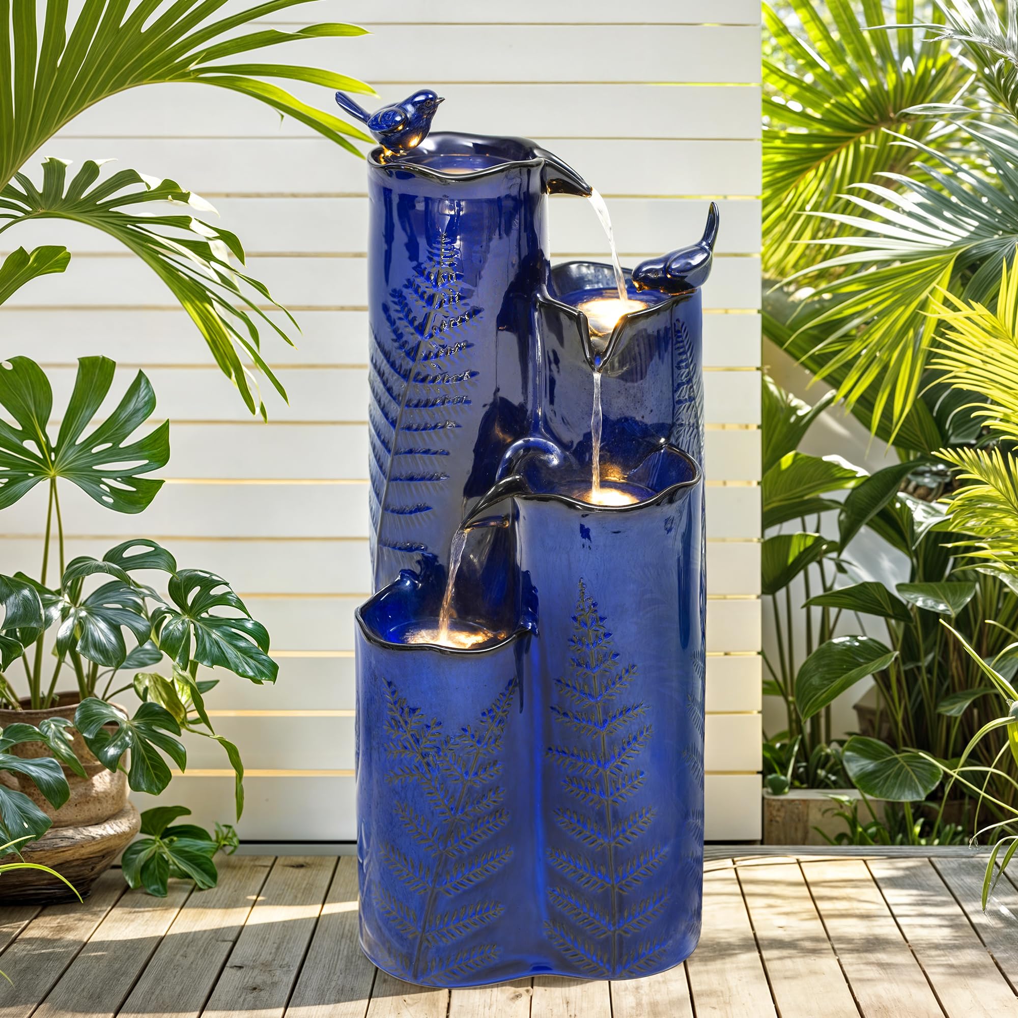 Autodaya 32-inch ceramic outdoor fountain full view enhances garden focal point