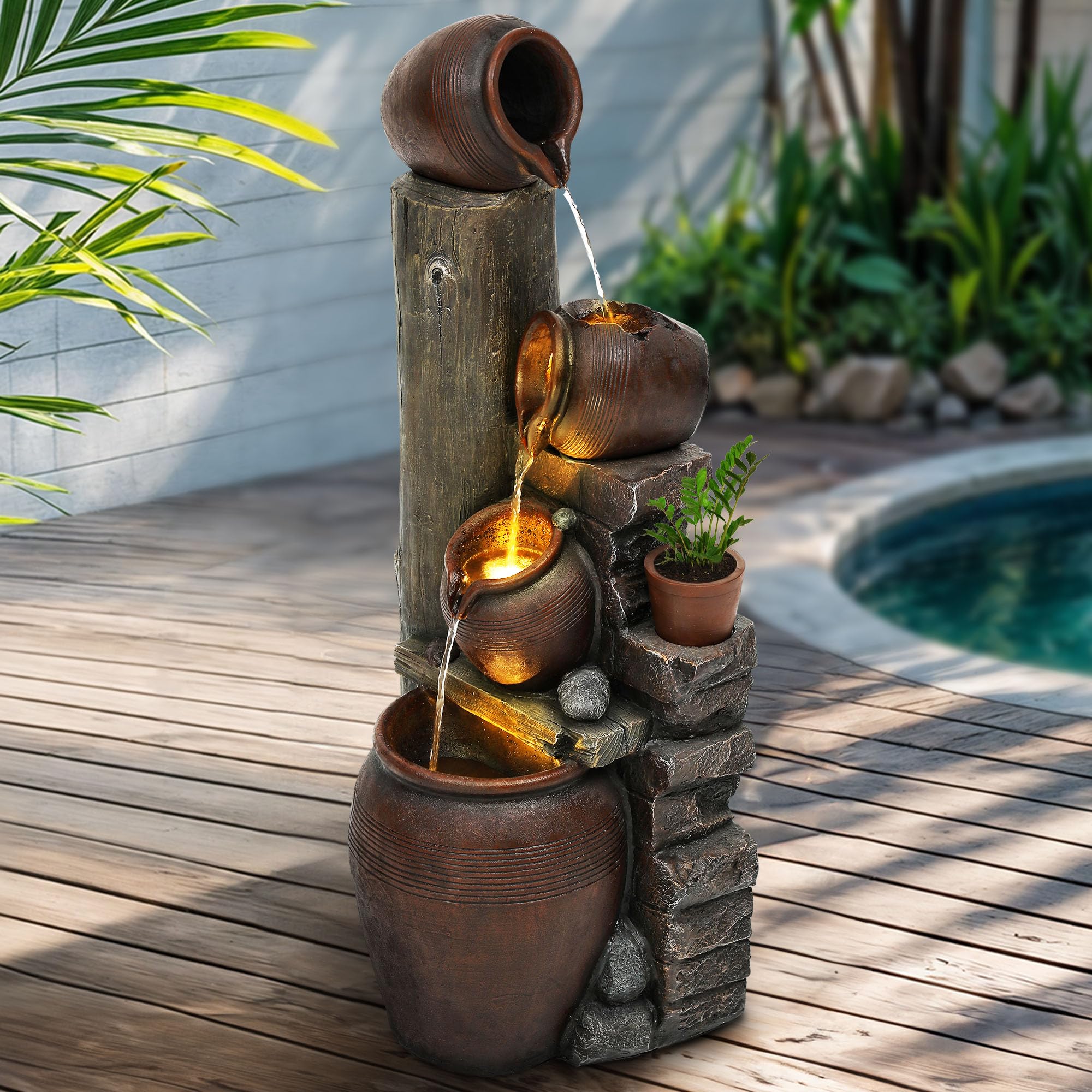 Autodaya 40-inch fountain with cascading pitchers enhances garden ambiance