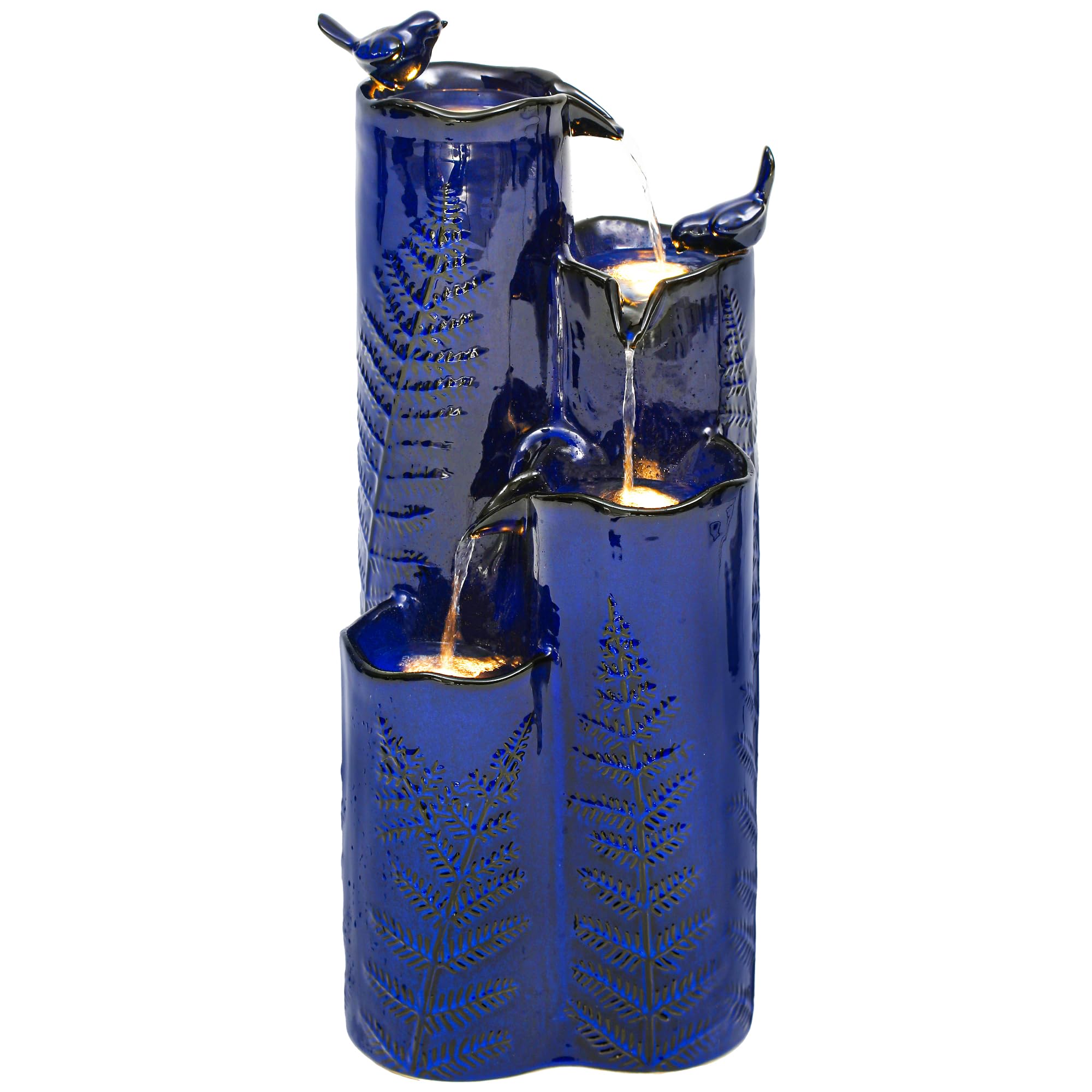 Autodaya ceramic fountain cobalt blue glaze close-up highlights kiln-fired finish