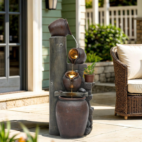 Autodaya farmhouse-style water fountain with warm LED lights for evenings