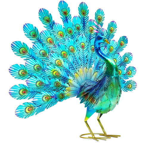 Autodaya handmade 3D textured peacock emphasizes lifelike detail for elegant garden displays.