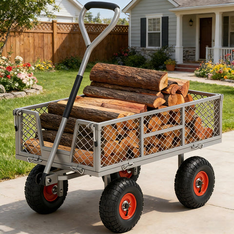 Autodaya heavy-duty cart with 900 lb capacity and rugged tires for yard hauling.