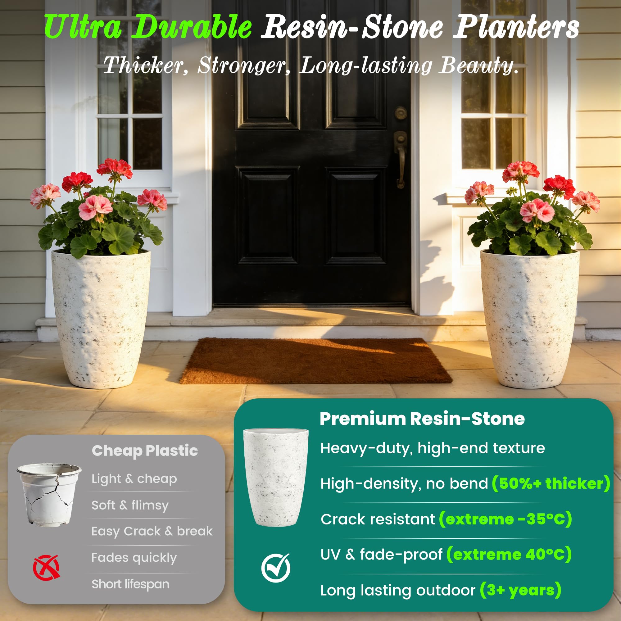 Autodaya heavy-duty resin planter for all-weather use