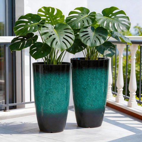 Autodaya 14-inch opening PP plastic planters, lightweight yet sturdy for patios.