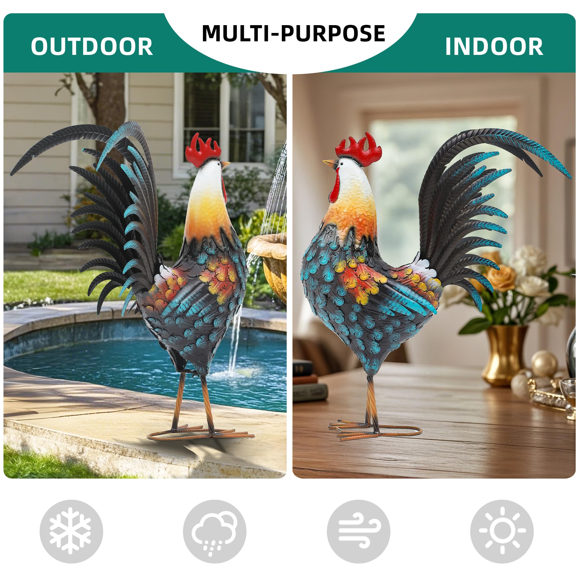 Autodaya weather-resistant rooster yard art ready for seasons.