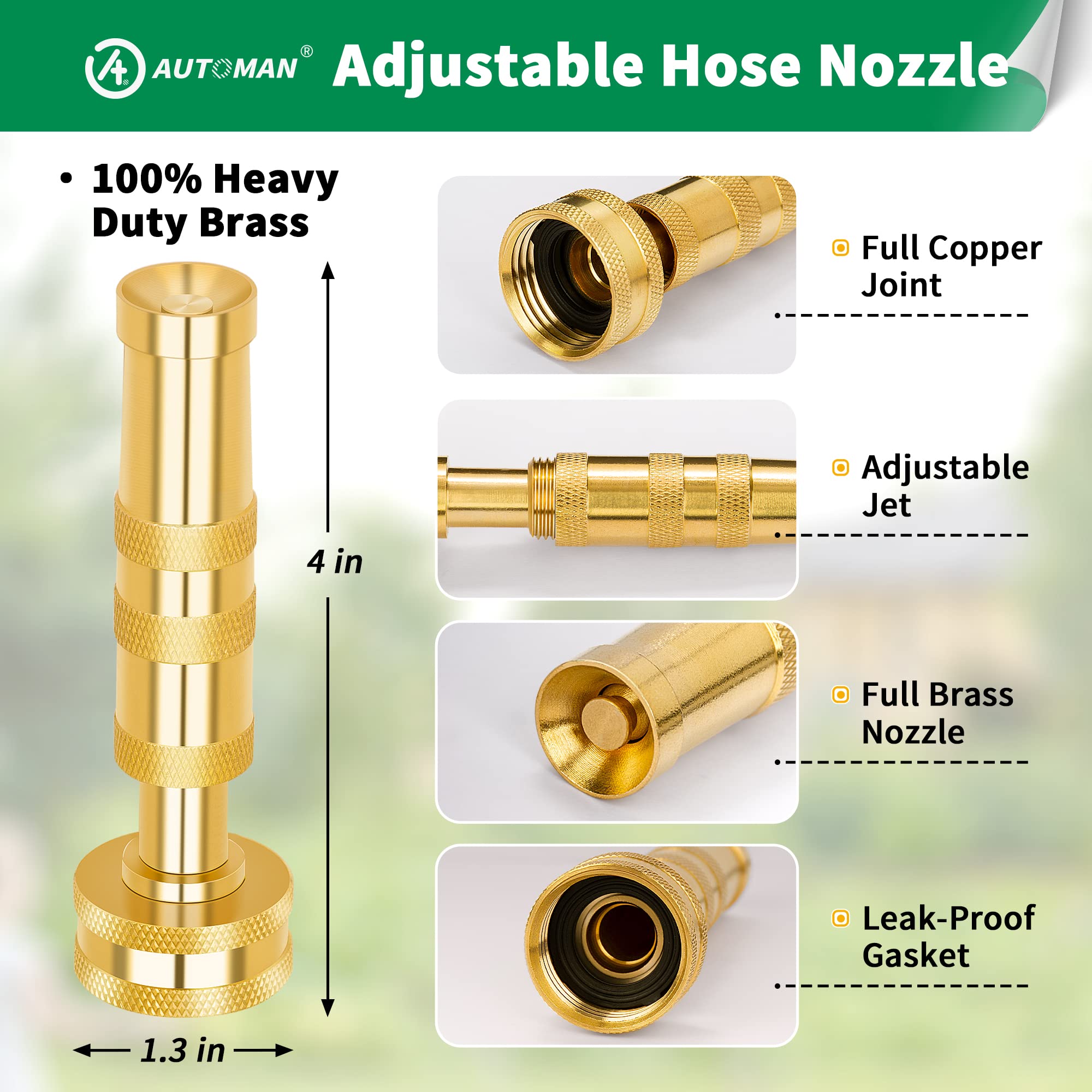 AUTOMAN adjustable jet spray offers versatile water pressure for plants or cleaning.
