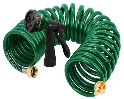 AUTOMAN coil garden hose 25 ft - lightweight EVA design for easy watering.