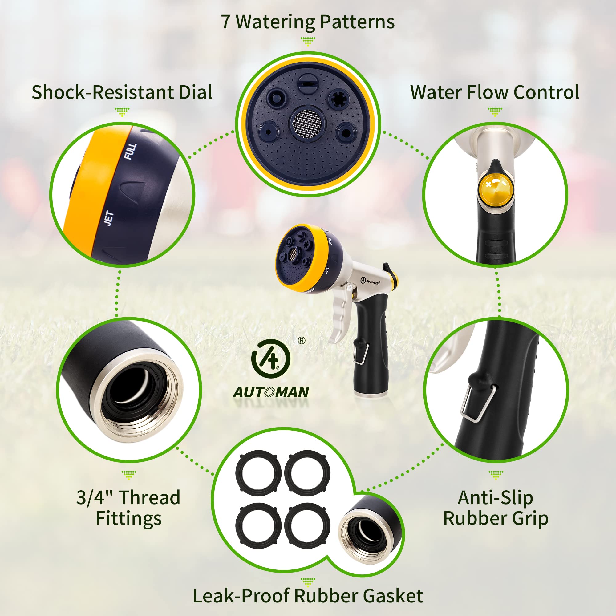 AUTOMAN ergonomic hose nozzle offers a comfortable grip and reduced hand fatigue during lengthy watering