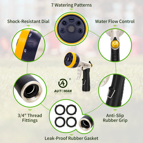 AUTOMAN ergonomic hose nozzle offers a comfortable grip and reduced hand fatigue during lengthy watering