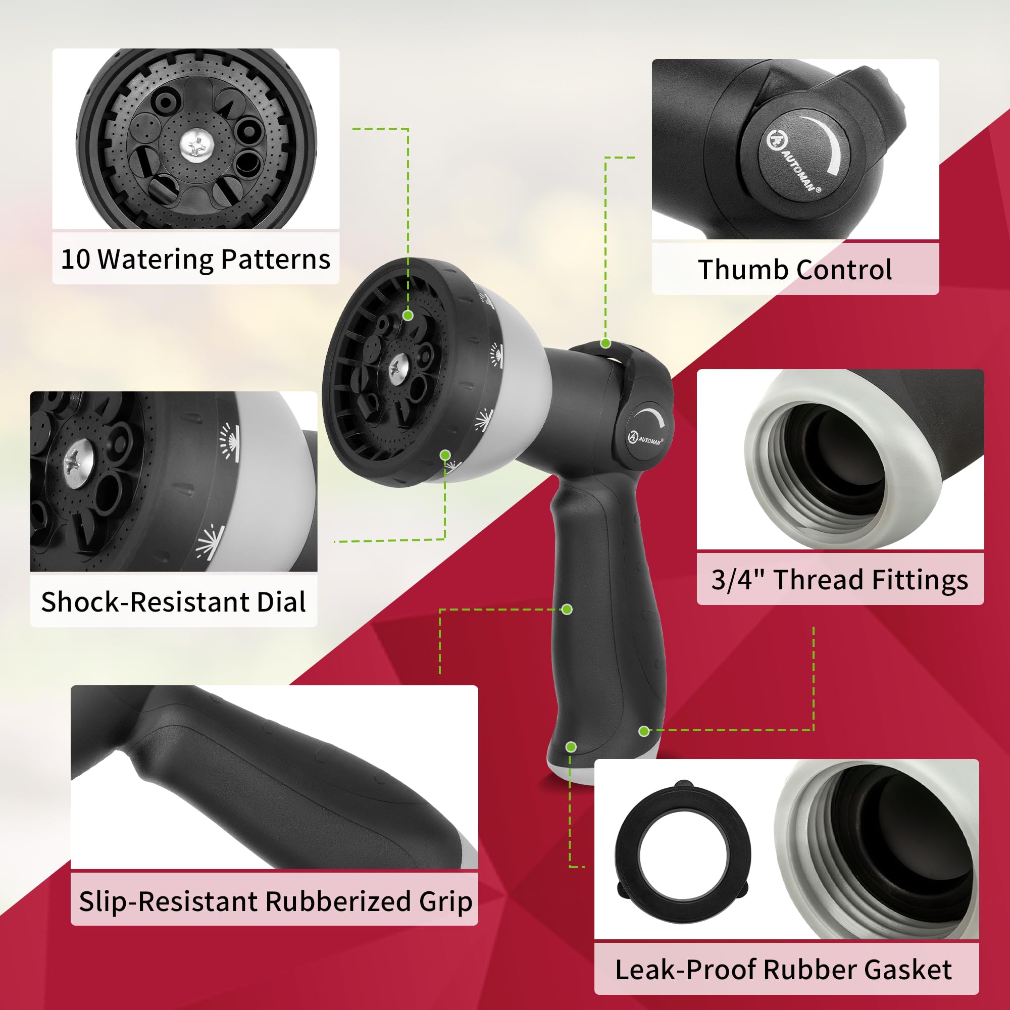 AUTOMAN ergonomic grip for comfortable extended use with slip-resistant handle.