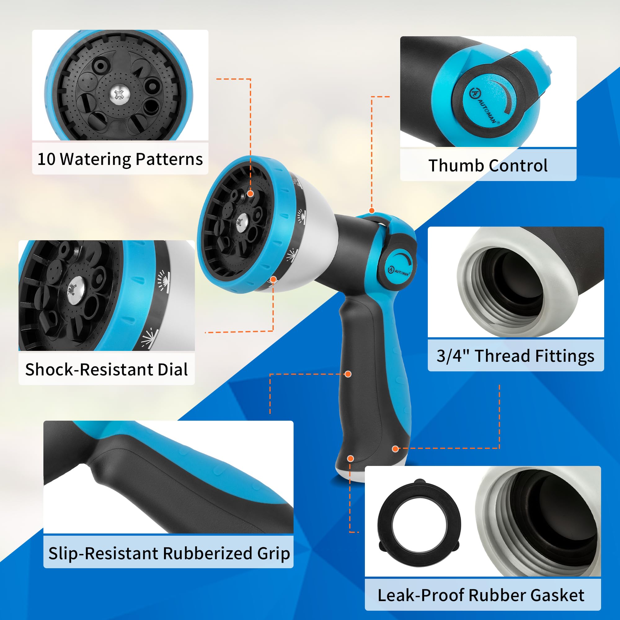 AUTOMAN Ergonomic Slip-Resistant Handle designed to reduce hand fatigue.