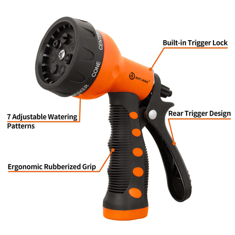 AUTOMAN nozzle featuring a slip-resistant ergonomic handle for comfortable long watering sessions.