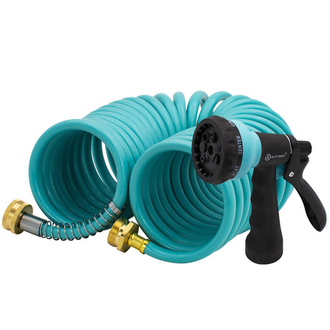 AUTOMAN EVA recoil garden hose 25ft showing compact storage and flexible reach