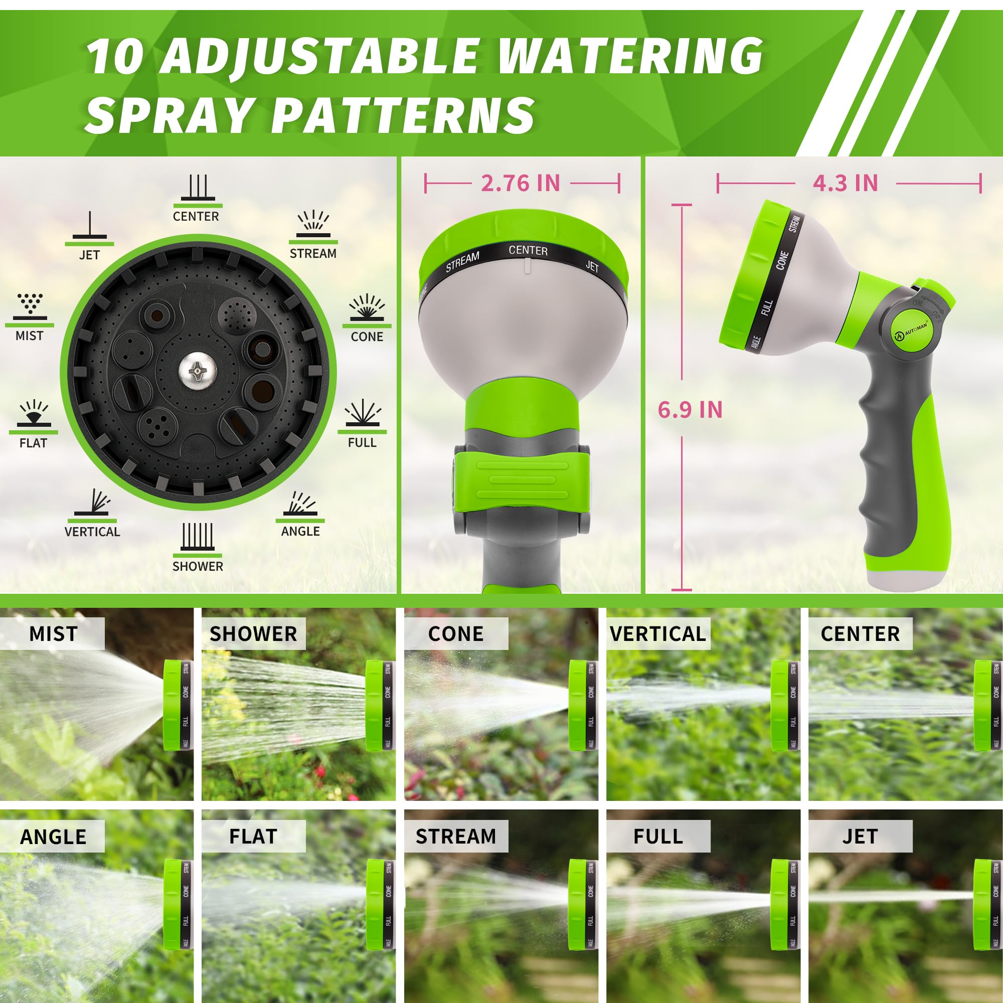 AUTOMAN sturdy nozzle includes four extra washers for secure, leak-free setup.