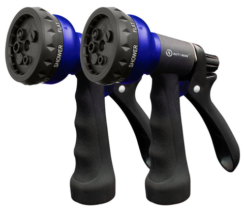 AUTOMAN garden hose nozzle two-pack with ergonomic grip for comfortable watering.