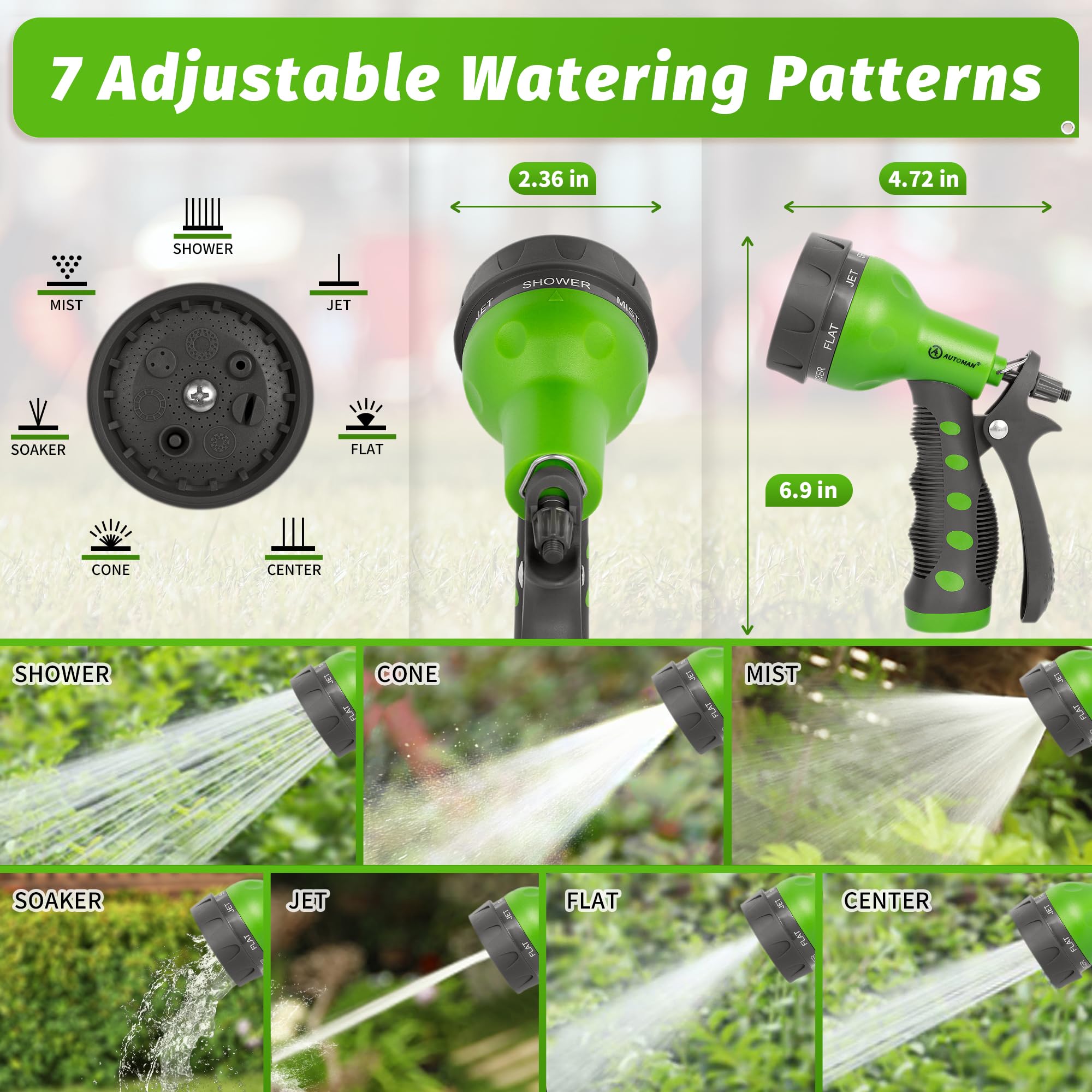 AUTOMAN nozzle features an ergonomic grip for comfortable long use.