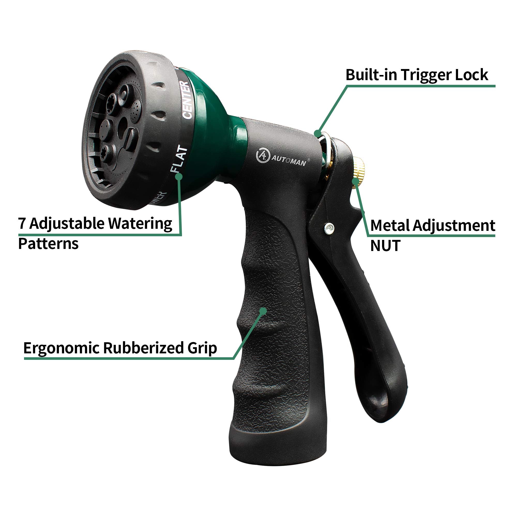 AUTOMAN garden hose nozzle with ergonomic rubber grip for comfortable operation