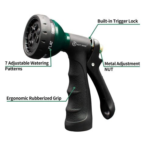 AUTOMAN garden hose nozzle with ergonomic rubber grip for comfortable operation