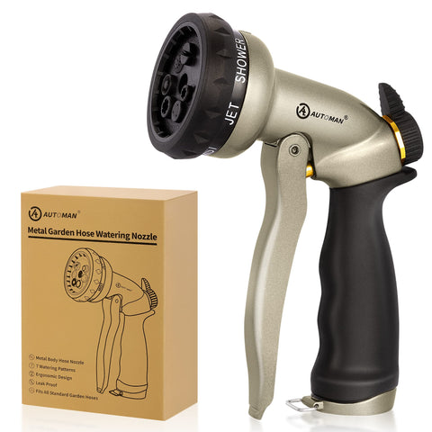 AUTOMAN garden hose nozzle jet pattern for powerful cleaning on driveways and cars.