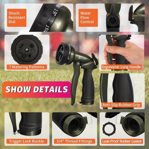 AUTOMAN nozzle with seven patterns enables versatile watering tasks.