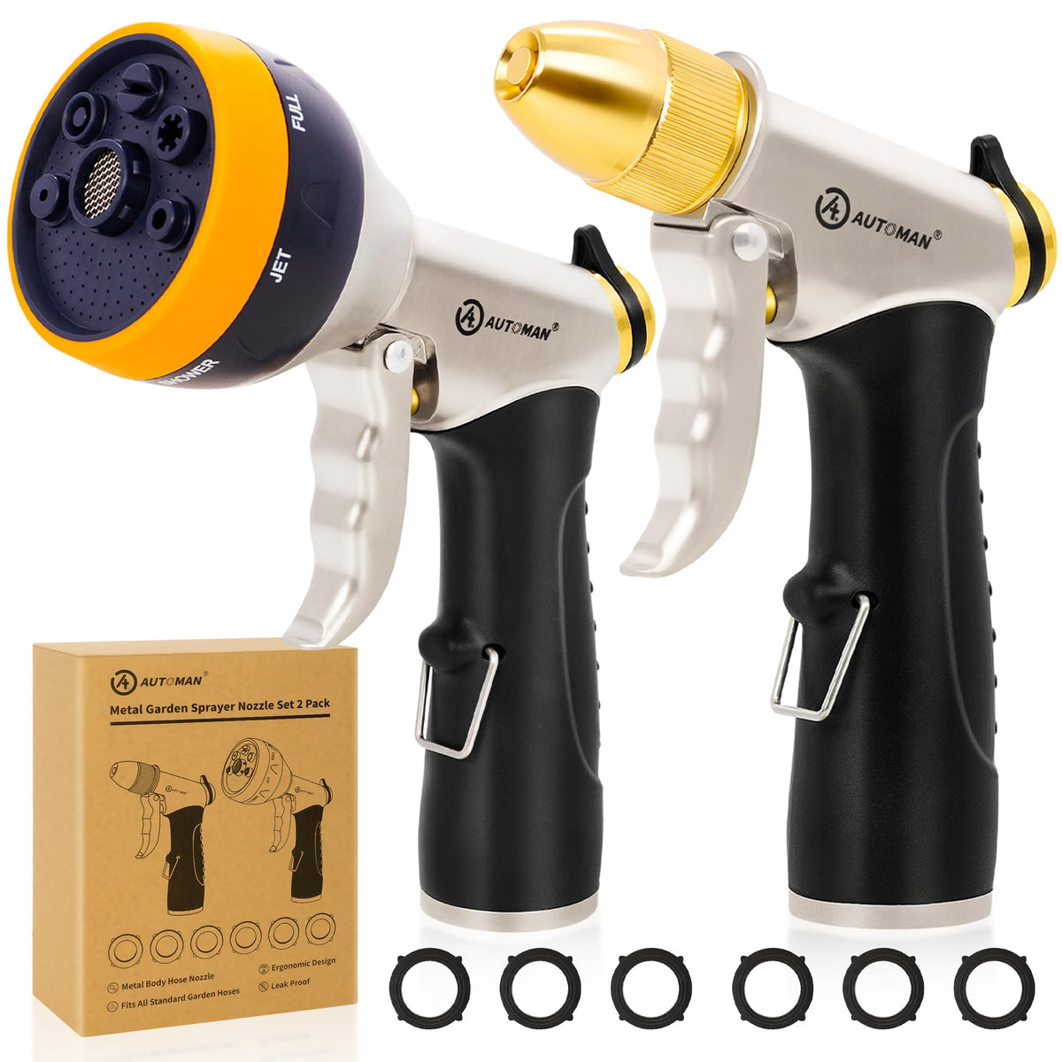 AUTOMAN garden nozzle 7-pattern spray for versatile plant watering and gentle irrigation