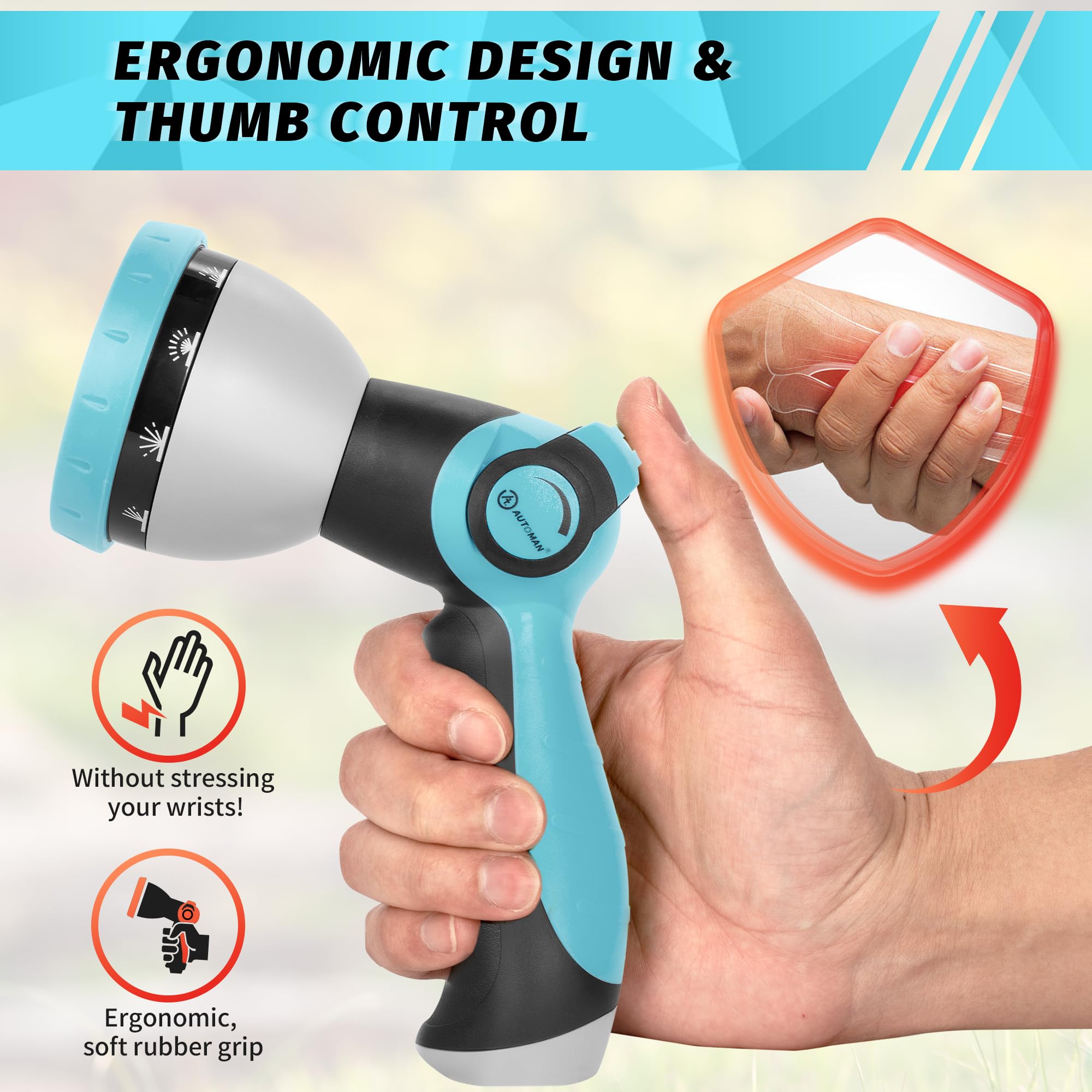 AUTOMAN high-pressure jet setting for tough grime removal.