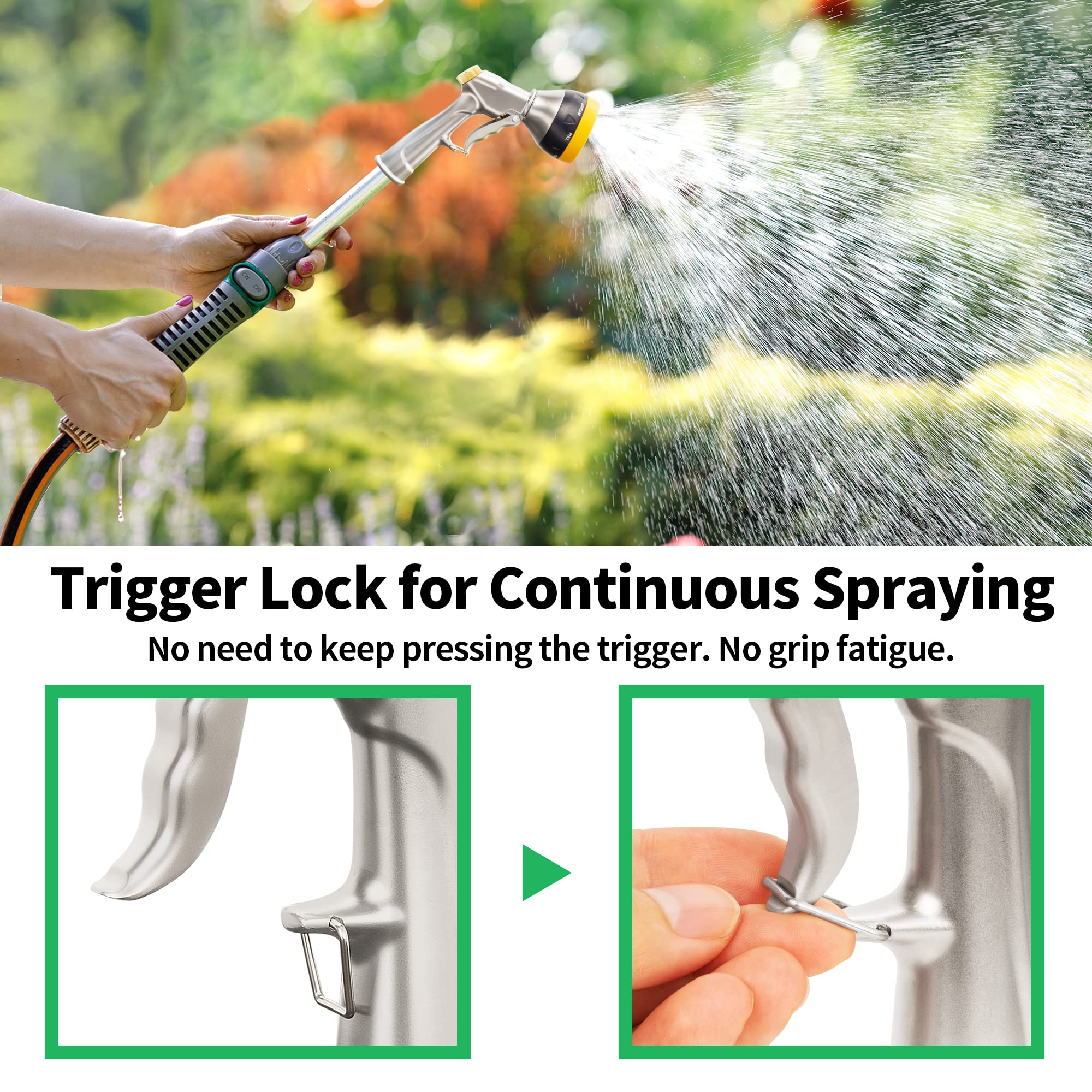 AUTOMAN garden nozzle with leak-proof gasket prevents drips during operation.